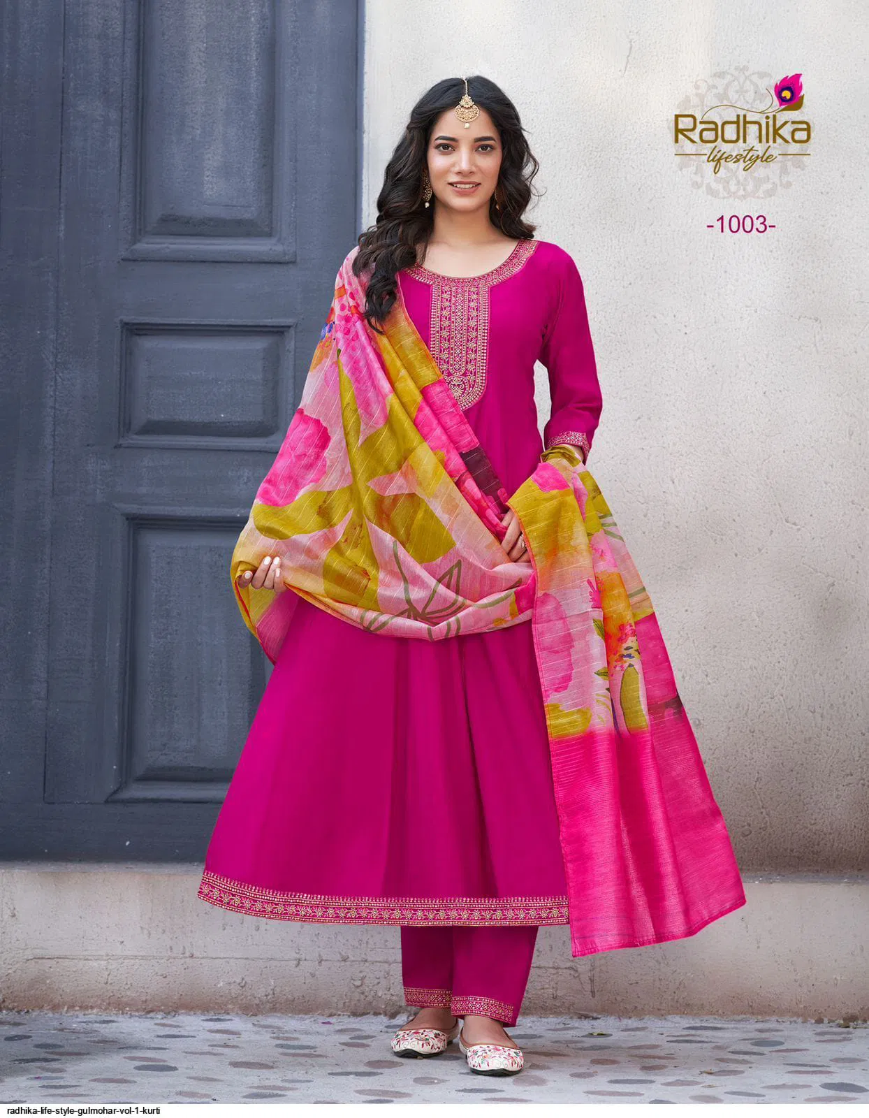 Gulmohar Vol 1 By Radhika Roman Silk Long Anarkali Kurtis With Bottom Dupatta Wholesale Shop In Surat